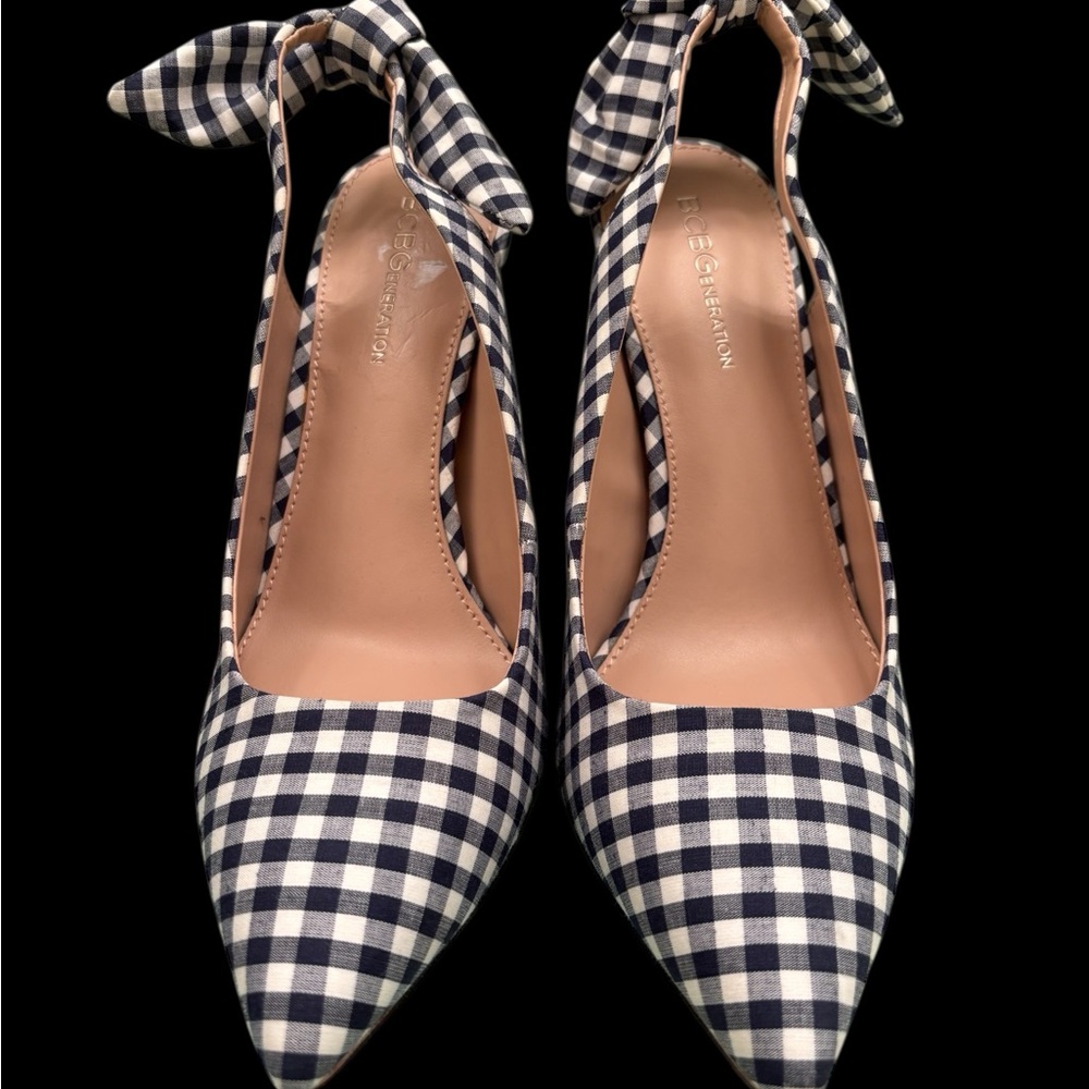 BCBGeneration Navy and White Gingham Heels